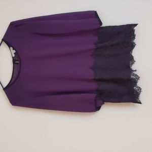 DownEast Purple and Black Lace 3/4 Sleeve Blouse